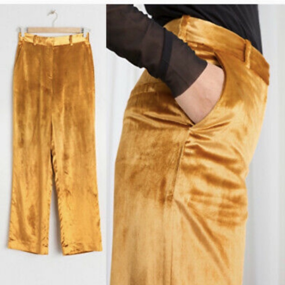 NWT crushed gold high waisted velvet pants